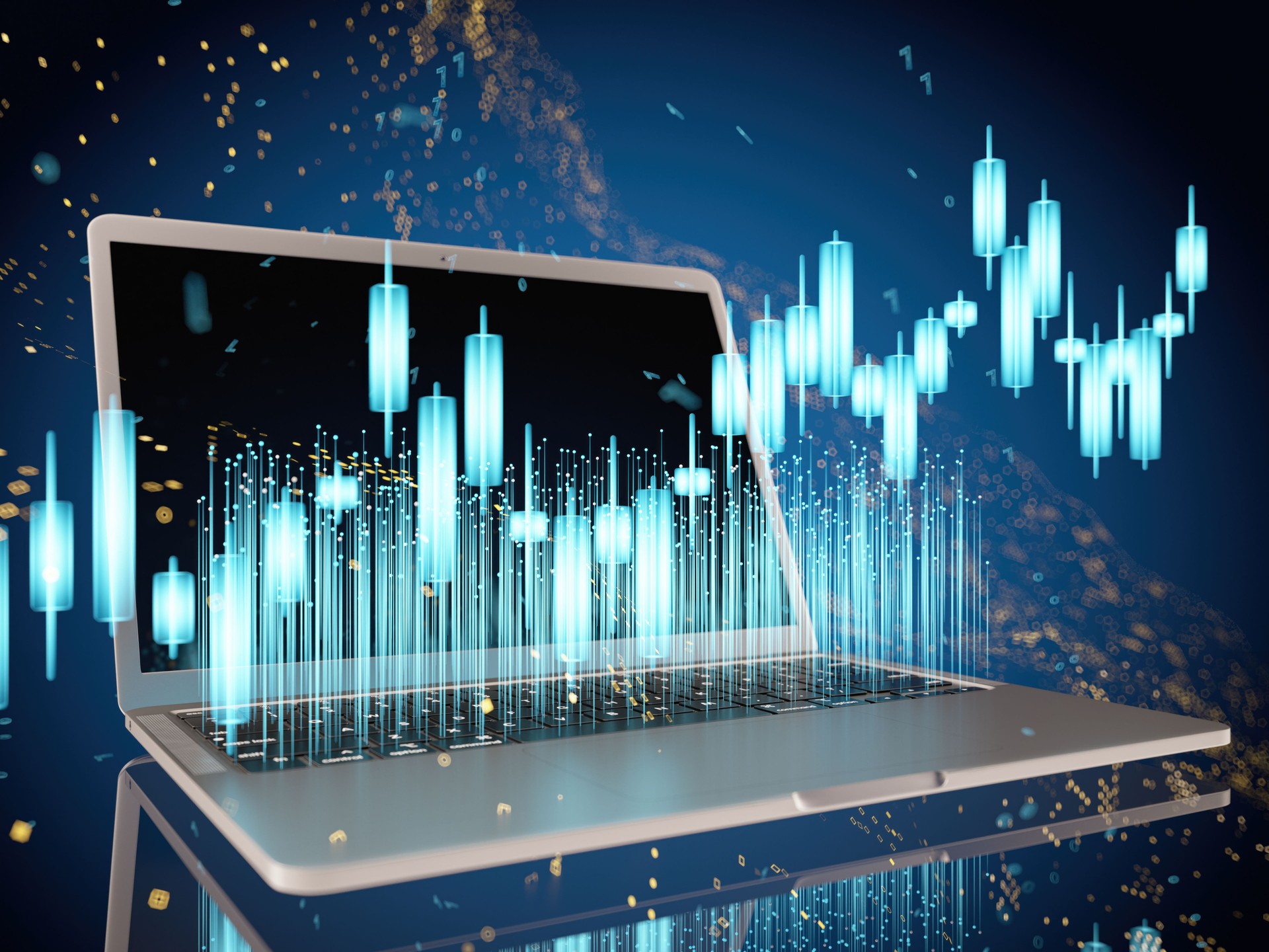 Online Trading Concept with Candle Stick Chart and Laptop